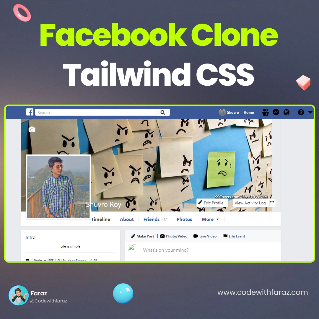 Create a Facebook Clone using HTML & Tailwind CSS (Source Code)